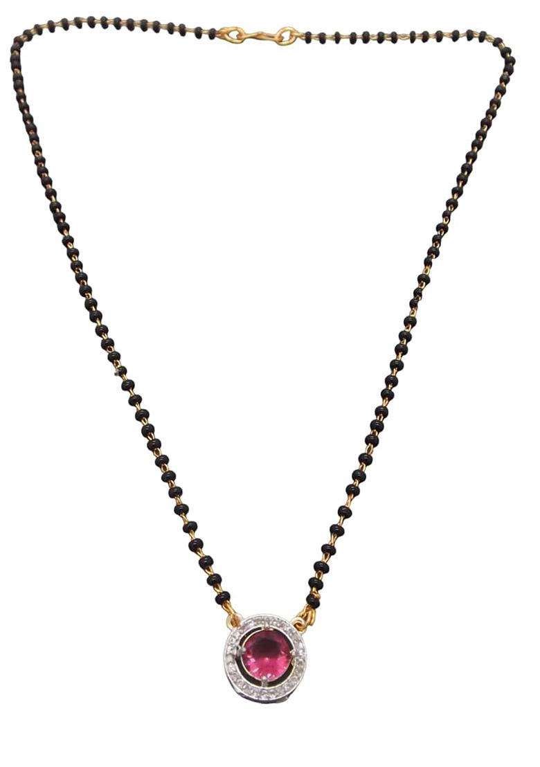 Gold Plated Black Bead Mangalsutra With Earrings