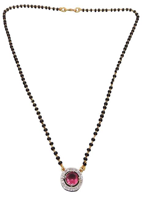 Gold Plated Black Bead Mangalsutra With Earrings