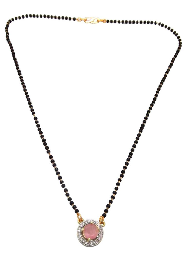 Gold Plated Black Bead Mangalsutra With Earrings