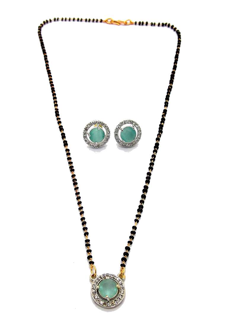 Gold Plated Black Bead Mangalsutra With Earrings - Indya
