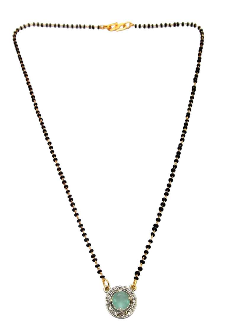 Gold Plated Black Bead Mangalsutra With Earrings - Indya