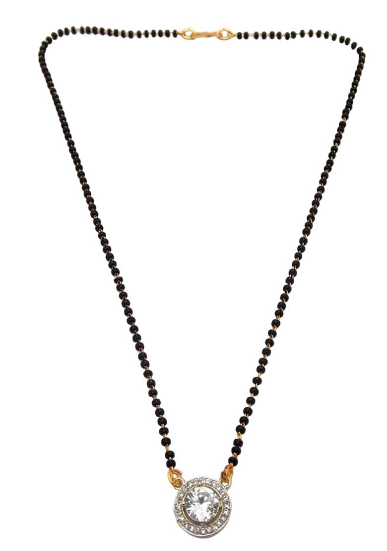 Gold Plated Black Bead Mangalsutra With Earrings