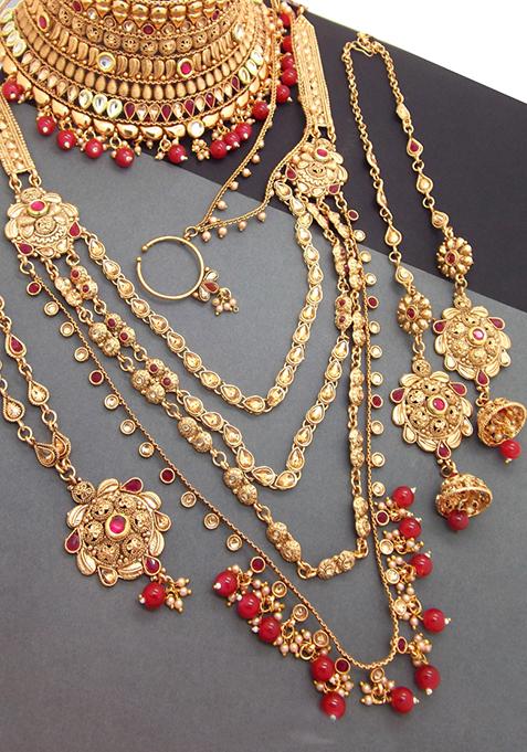 Gold Plated Heavy Bridal Ruby Necklace Set