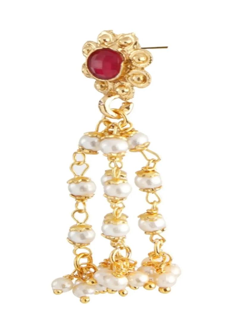 Multistrand Red And Green Pearl Long Necklace Set