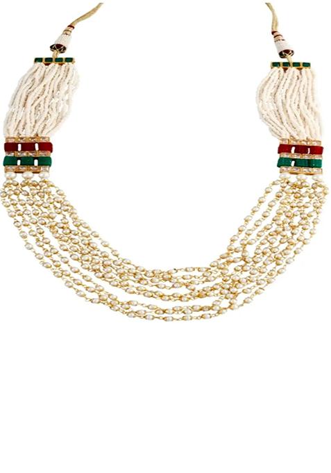 Multistrand Red And Green Pearl Long Necklace Set