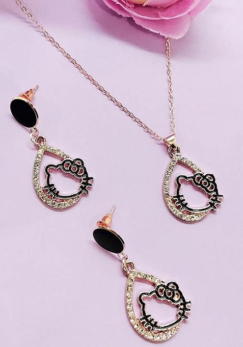 Gold Plated Stone Studded Necklace Set