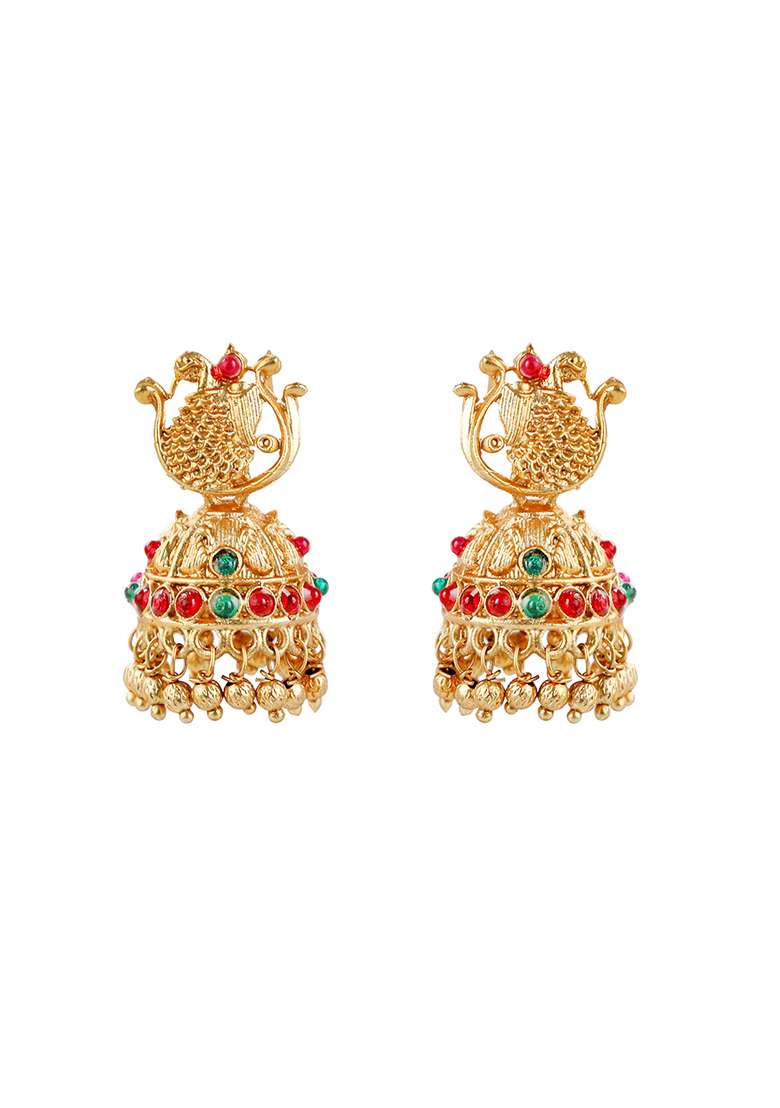 Gold Plated Peacock Design Kundan Embellished Necklace Set - Indya