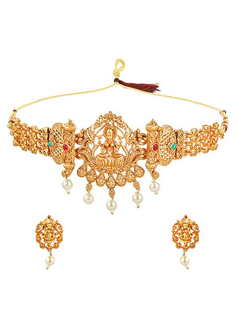 Gold Plated Choker Temple Necklace Set