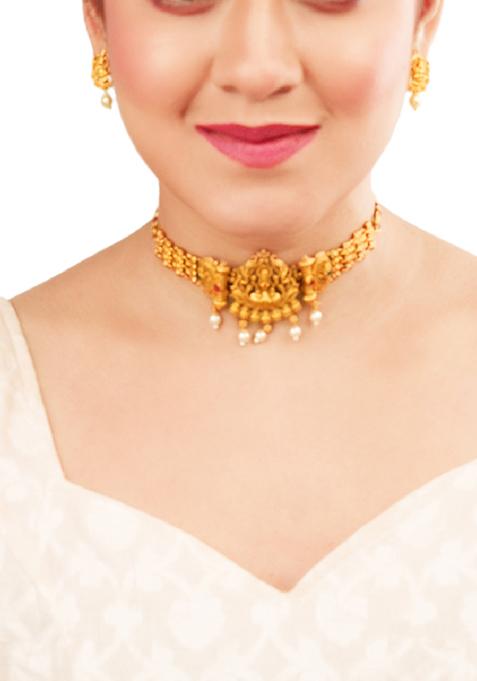 Gold Plated Choker Temple Necklace Set