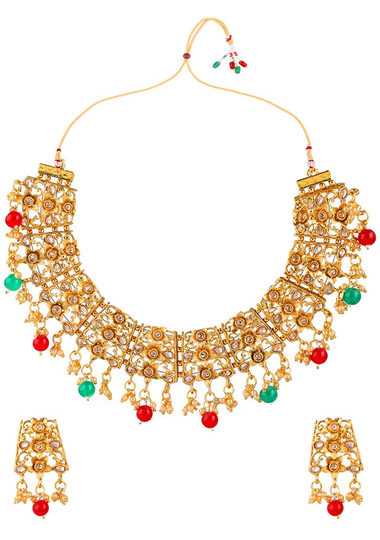 Gold Plated Stone Studded Choker Set