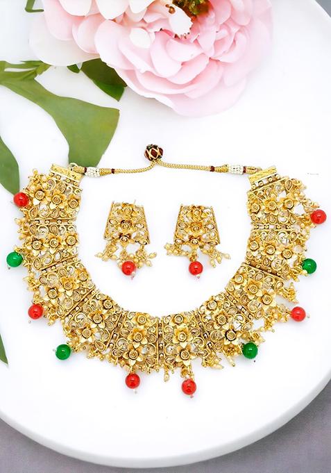 Gold Plated Stone Studded Choker Set