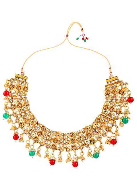 Gold Plated Stone Studded Choker Set