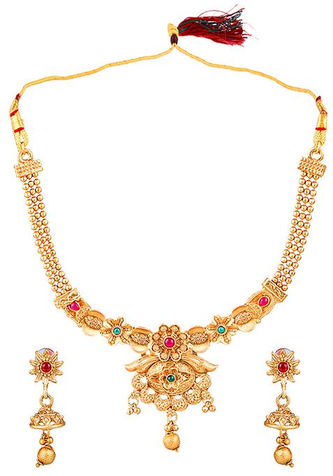 Gold Plated Floral Design Choker Set