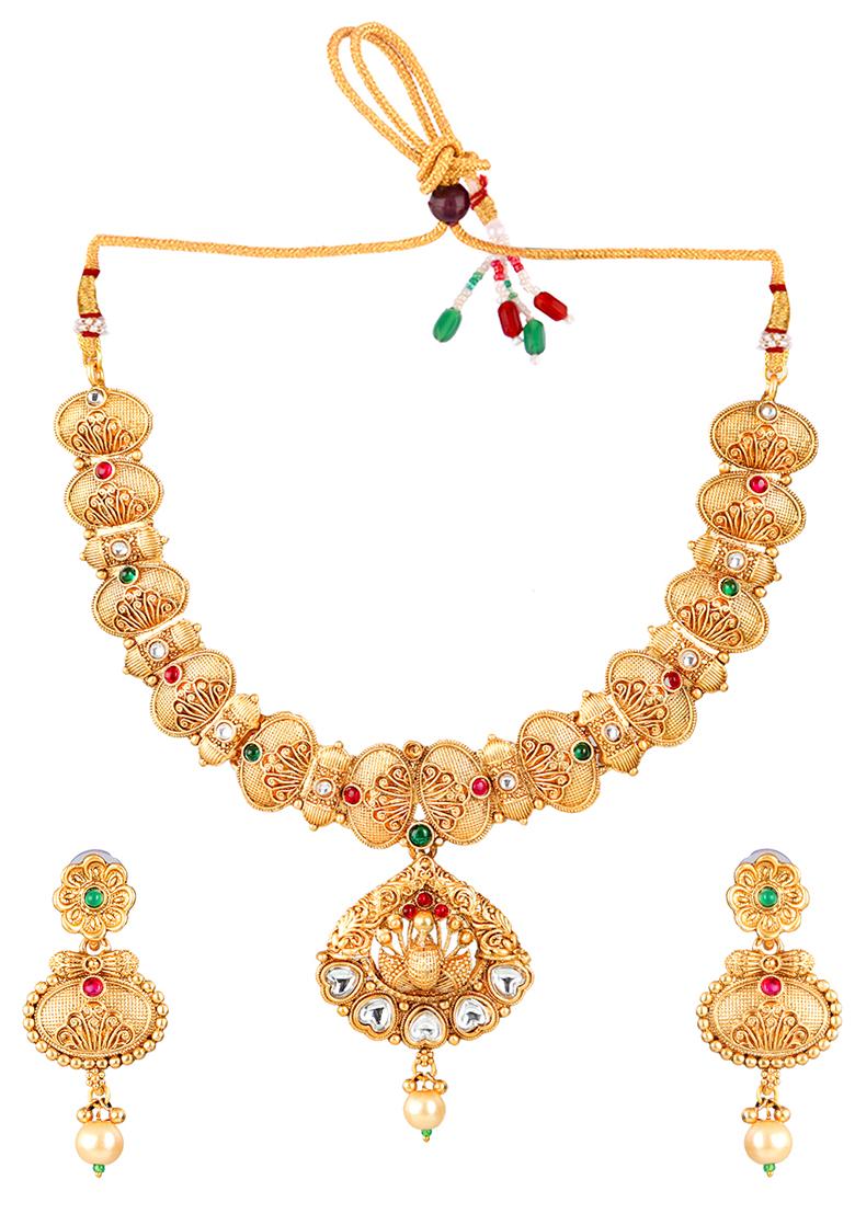 Gold Plated Heart Shaped Kundan Necklace Set
