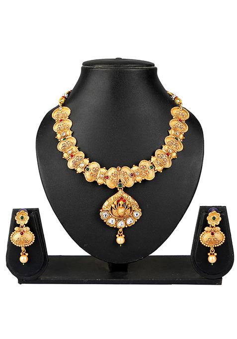 Gold Plated Heart Shaped Kundan Necklace Set