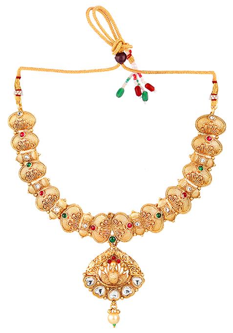 Gold Plated Heart Shaped Kundan Necklace Set
