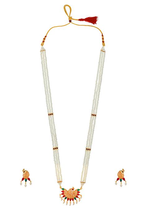 Gold Plated Triple Layered Bead Necklace Set