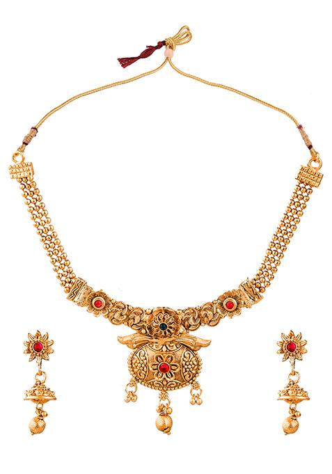 Gold Plated Floral Design Necklace Set