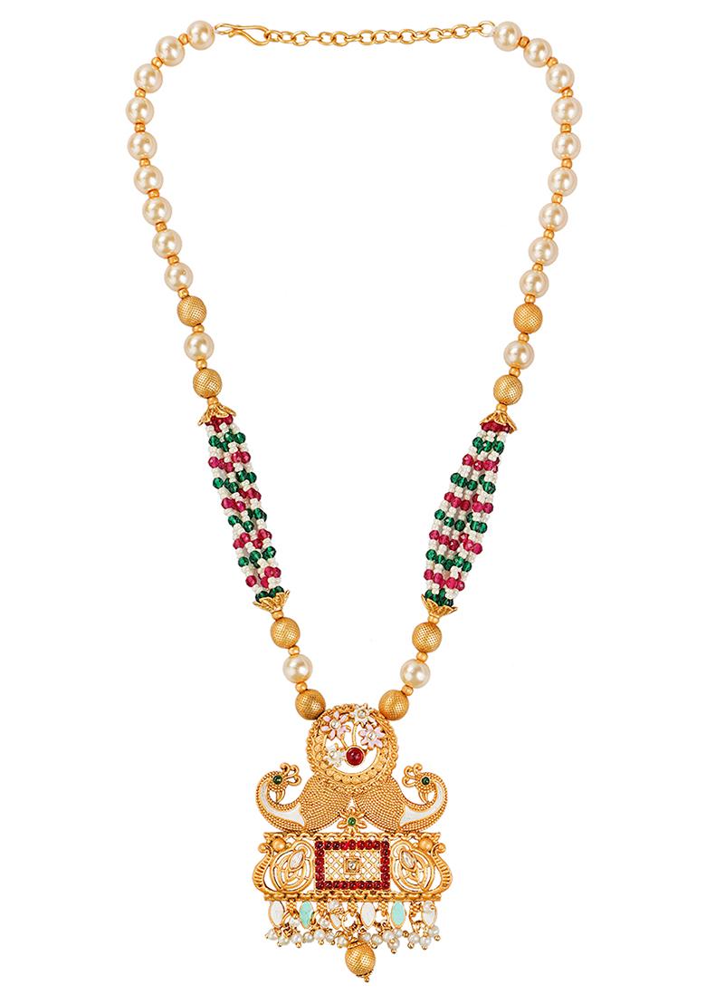 Gold Plated Rajwadi Peacock Design Necklace Set