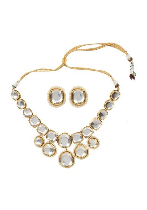 Silver Kundan Necklace And Earrings Set