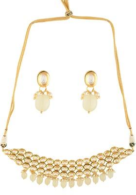 Ivory Bead Handcrafted Kundan Choker Necklace And Earrings Set