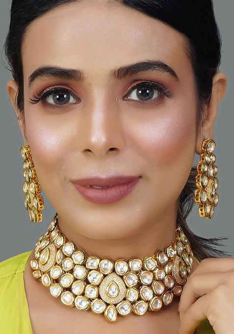 Silver Handcrafted Kundan Necklace Set