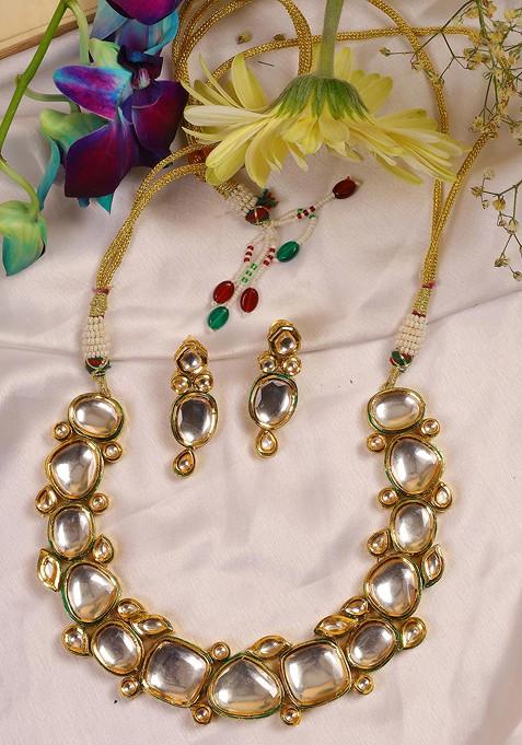 White Gold Tone Handcrafted Kundan Necklace Set