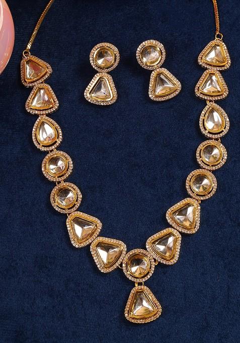 White Gold Tone Kundan Polki Necklace Set