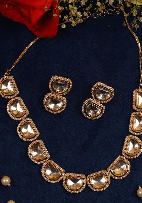 White Gold Tone Kundan Polki Necklace Set