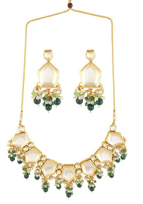 Green Gold Tone Handcrafted Kundan Necklace Set