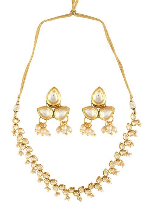 White Tear Drop Shaped Necklace And Earrings Set