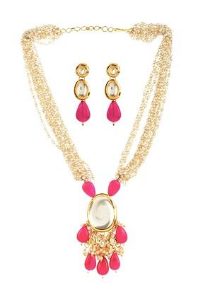 Ruby Bead Kundan Necklace And Earrings Set