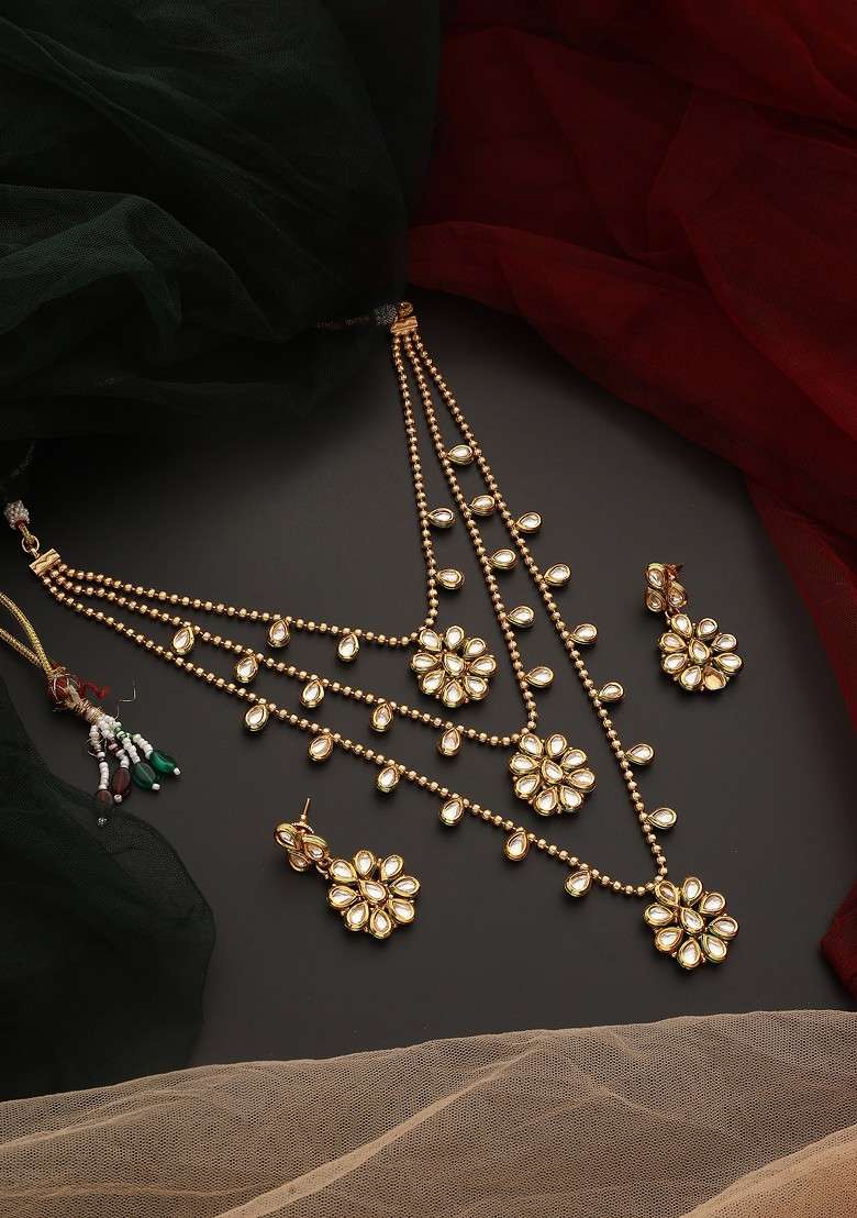 Gold Tone Kundan Layered Necklace Set - Indya