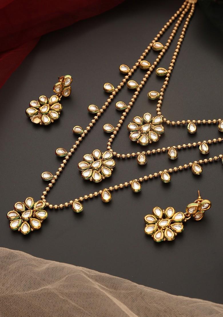 Gold Tone Kundan Layered Necklace Set - Indya