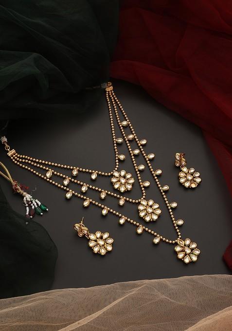 Gold Tone Kundan Layered Necklace Set