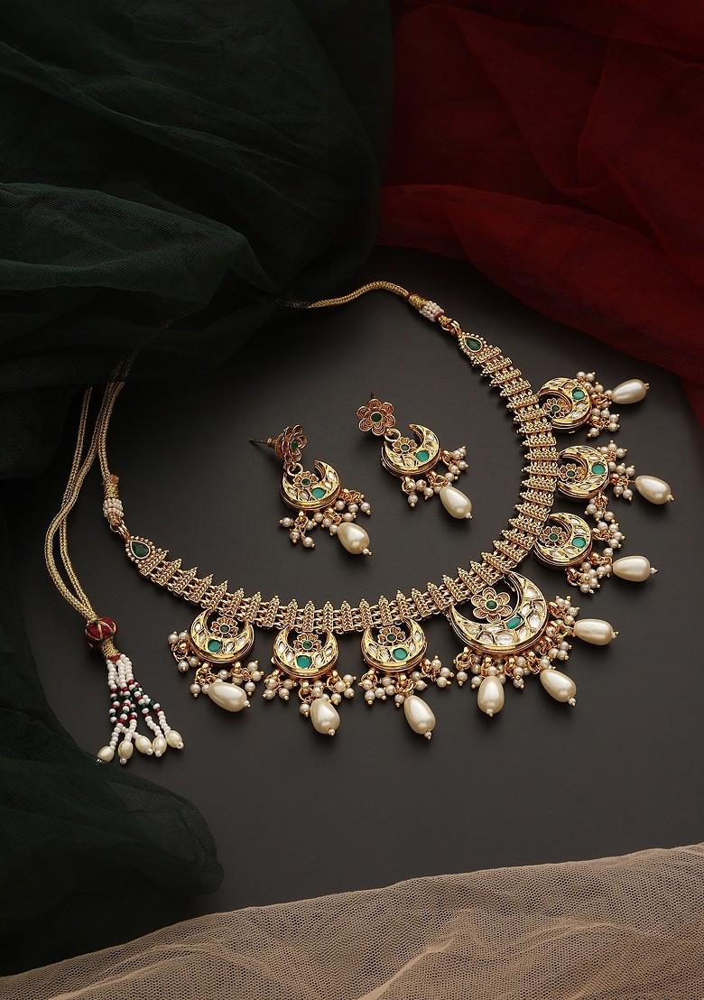 Green Gold Tone Kundan Necklace Set