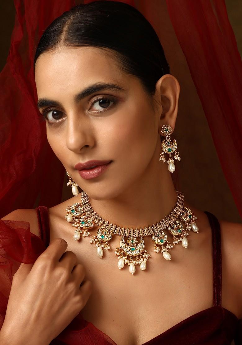 Green Gold Tone Kundan Necklace Set