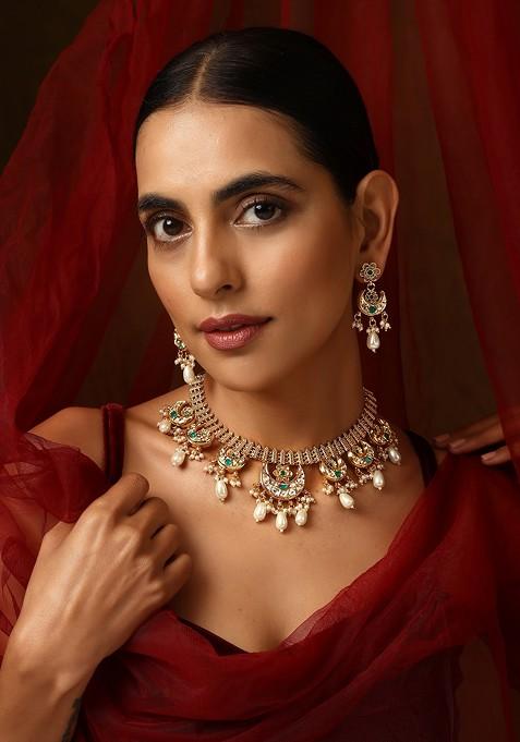 Green Gold Tone Kundan Necklace Set