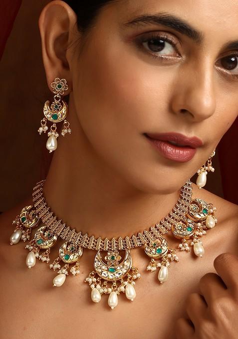 Green Gold Tone Kundan Necklace Set