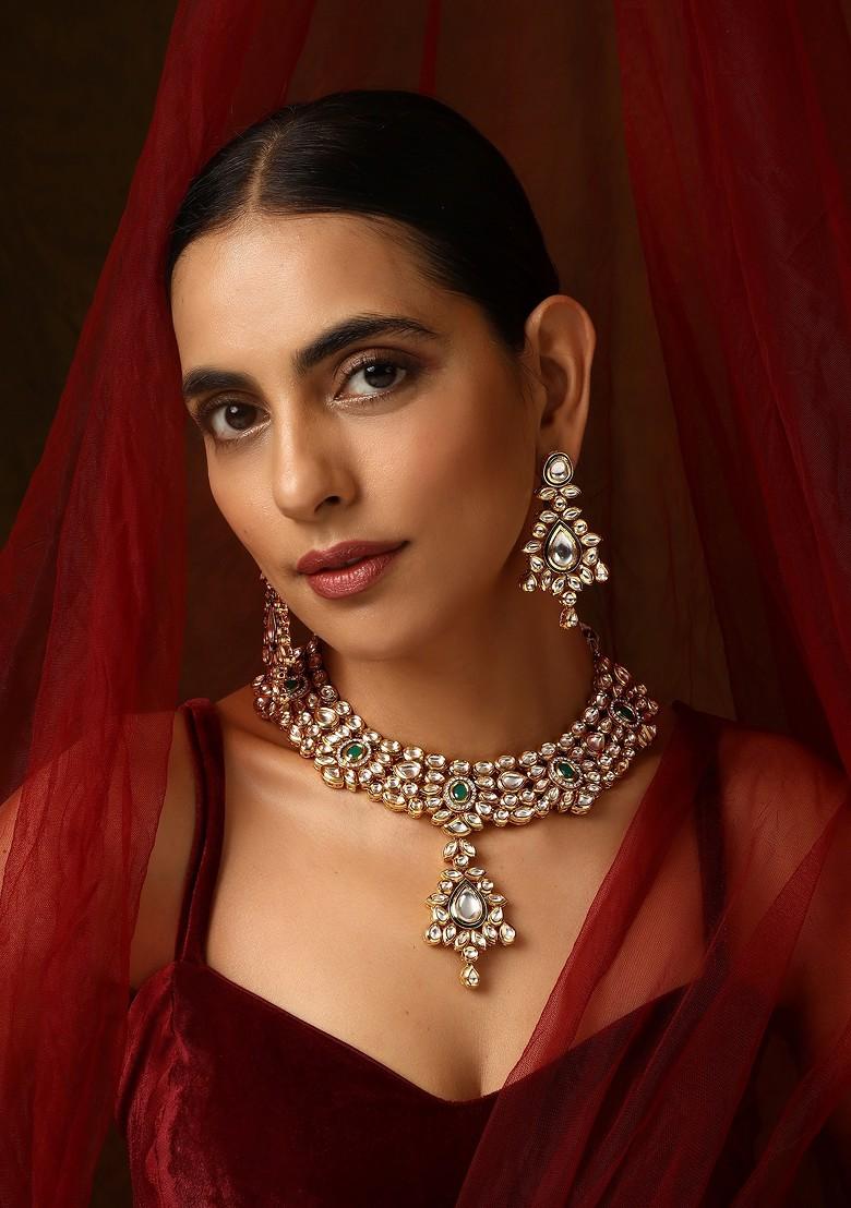 Green Gold Tone Kundan Necklace Set