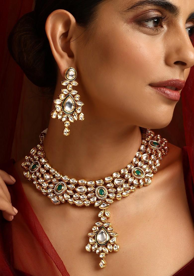 Green Gold Tone Kundan Necklace Set