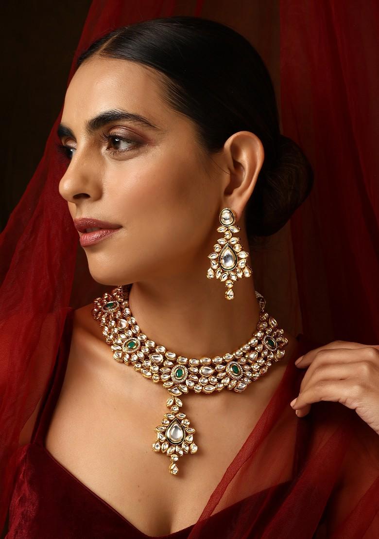 Green Gold Tone Kundan Necklace Set