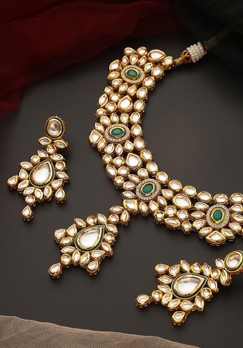 Green Gold Tone Kundan Necklace Set