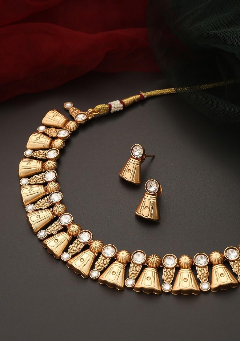 Gold Tone Kundan Temple Necklace Set - Indya