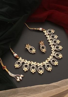 Gold Tone Polki Necklace Set