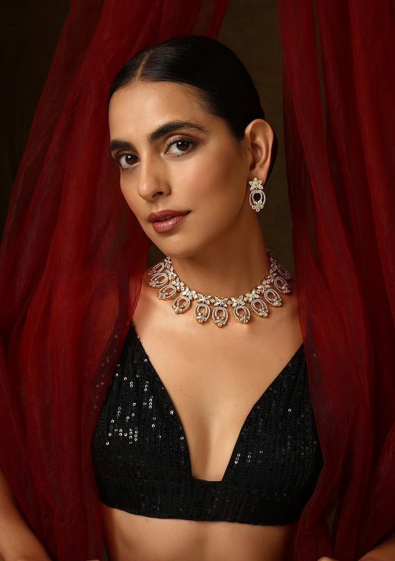 Gold Tone Polki Necklace Set - Indya