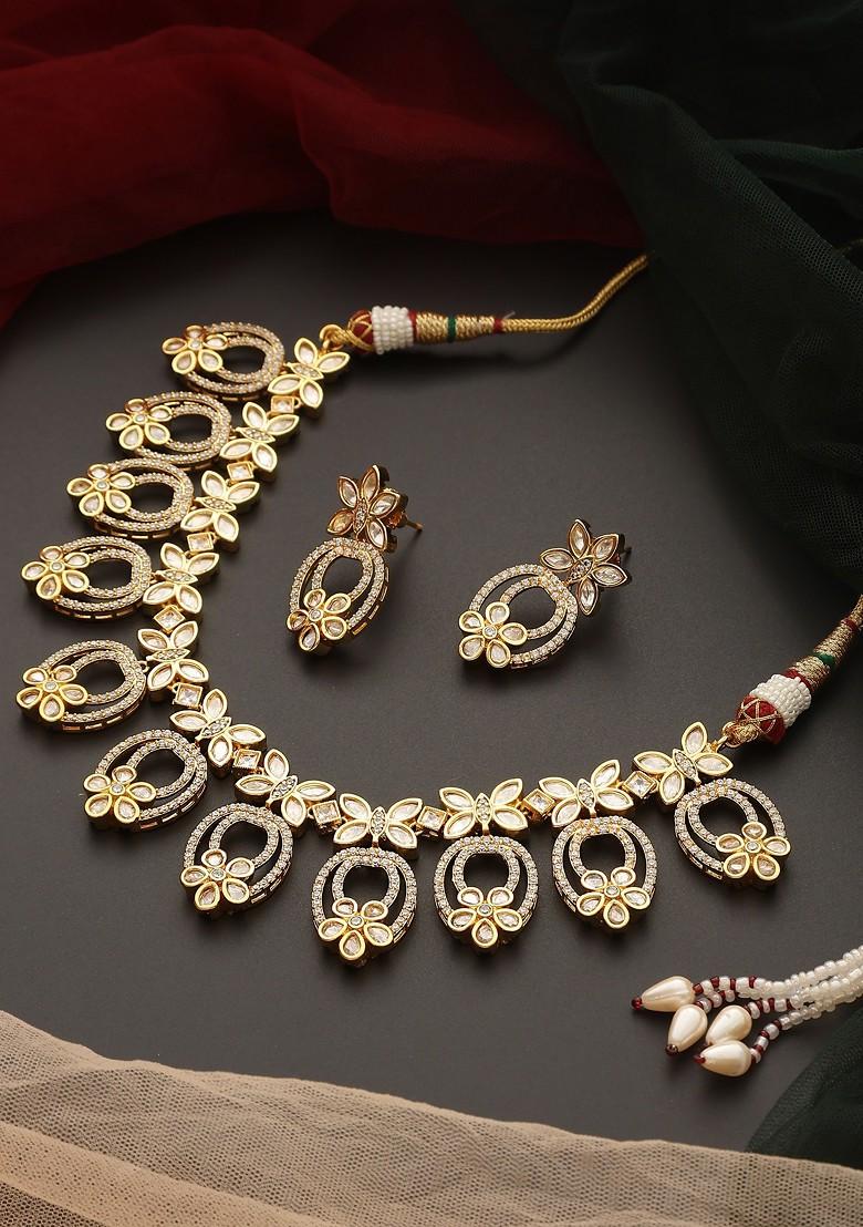 Gold Tone Polki Necklace Set - Indya