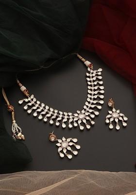 Lavender Rose Gold Tone Polki Necklace Set