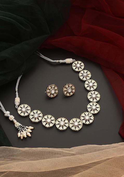 Two Tone Polki Necklace Set