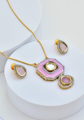 Pink Gold Tone Pendant Necklace Set